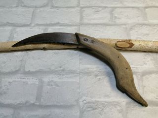 Vintage Antique Primitive Pocket Knife With Wooden Handle Farm Tool Dagger Knife