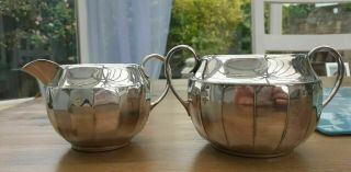 Very Rare Antique Solid Sterling Silver Stamped Sugar And Milk Set