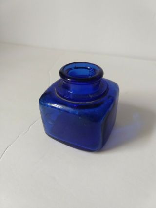 Antique Cobalt Blue Glass Inkwell Ink Bottle 2 Oz