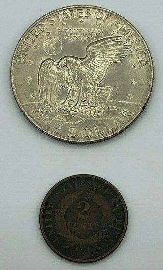 Antique Vintage 1870 Bronze 2 Cent Shield Coin Us Currency Fair Shape
