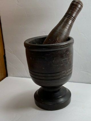 Vintage Mortar And Pestle; Solid Dark Wood And Heavy
