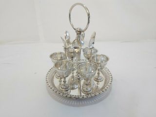 An Antique Silver Plated 6 Egg Cup Set.  Spoons And Stsnd By R.  Pringle & Co.  Rare.