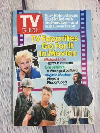 Vintage 1989 July 1 - 7 Tv Guide - Michael J Fox Virginia Madsen Selleck On Cover