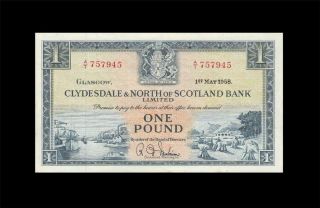 1.  5.  1958 Clydesdale Bank Scotland 1 Pound " A/t " Rare ( (ef))