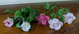 Gorgeous Long Stem Artificial Vintage Porcelain / Bone China Roses Flowers