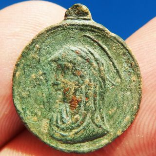 † Antique Jesus & Blessed Virgin Religious Medal Old 17th Century Pendant †