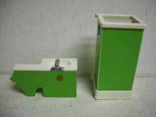 Vintage 1970 ' s F - P Fisher Price Bright Green Bathroom Vanity Sink Toilet Shower 2