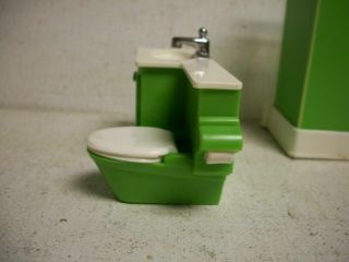 Vintage 1970 ' s F - P Fisher Price Bright Green Bathroom Vanity Sink Toilet Shower 3