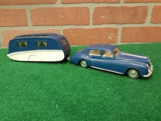 Rare Vintage OK Toys Plastic Friction Rolls Royce & Caravan Camper Set 2