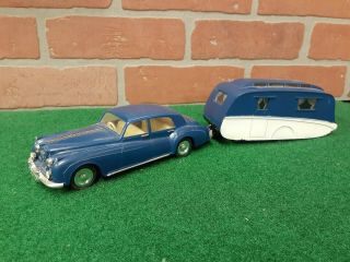 Rare Vintage OK Toys Plastic Friction Rolls Royce & Caravan Camper Set 3