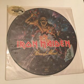 Iron Maiden Picture Disc Piece Of Mind Rare 1983 W/ Hype Sticker Vg,