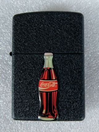 Vintage Coca Cola Zippo Lighter Black With Red Coke Bottle Made In Usa Rare