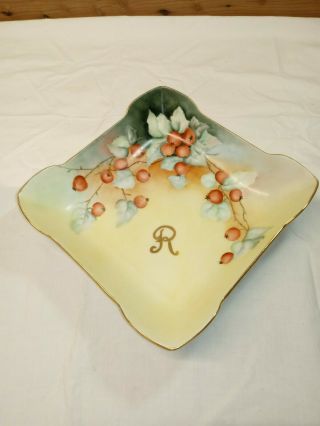 Antique Rosenthal R &c Signed Hand Painted Berries Porcelain Square Bowl/dish 9 "