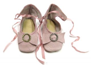 Dusty Pink Leather Doll Shoes For Antique German French Doll,  2 - 3/4 " ×1 - 1/8 "