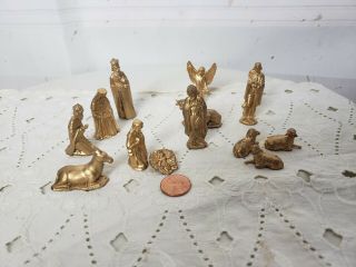 Vintage Miniature Gold Plastic Nativity Set Figurines 1:12 Scale Dollhouse Craft