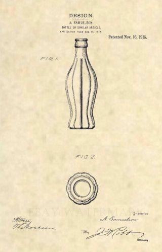 Official Coca Cola Hobbleskirt Bottle Patent Art Print - Vintage Coke Antique 466