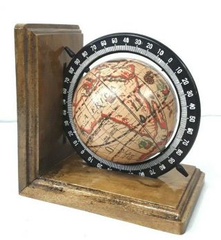 Antique Vintage Old World Small Mini Map Globe Bookend Wooden Base Desk