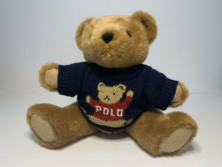 Vtg Ralph Lauren Polo Bear Sweater Teddy Plush Stuffed Animal 90s Flag Usa Sport
