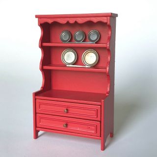 Vintage Lundby Swedish Dollhouse Furniture Red Hutch China Cabinet