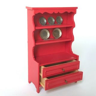 Vintage Lundby Swedish Dollhouse Furniture Red Hutch China Cabinet 2
