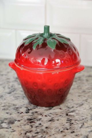 Le Creuset Petite Ceramic Strawberry Casserole Red Bakeware Retired Rare
