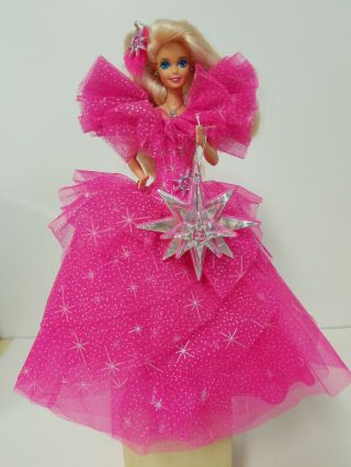 Mattel Vintage Happy Holidays Barbie 1990 Blond Hot Pink Silver Sparkle Gown