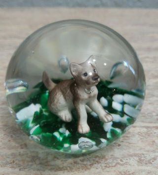 Gibson Sulfide Art Glass Wolf Cub Puppy Dog Paperweight Rare 1998