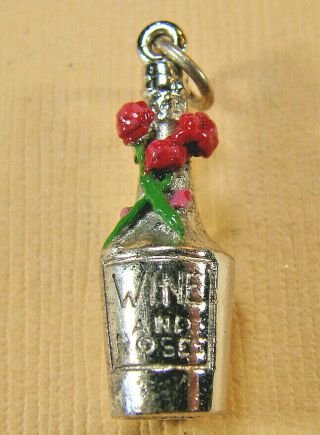 Rare Vintage Sterling Silver Enamel Days Of Wine & Roses Wine Bottle Charm