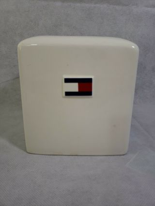 Vintage 90s Tommy Hilfiger White Ceramic Tissue Box Flag Logo