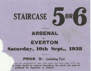 Ultra - Rare Pre - Ww2 War Football Ticket Arsenal V Everton 1938
