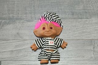 Treasure Troll 4.  5 " Doll Ace Novelty Jail Prisoner 13 Vintage Pink Gem Hair