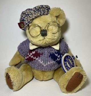 Brass Button Bears Plush 11 " Teddy Sherwood Glasses Sweater Stuffed Jointed 1996