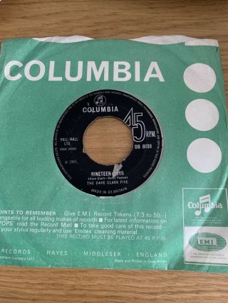 The Dave Clark Five - Nineteen Days Rare 1960s - 7 " Vinyl Single Record