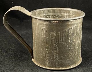 Rare Vintage Griffith Bros Teas Coffees Cocoas Promo Tin Cup Antique Tin Retro
