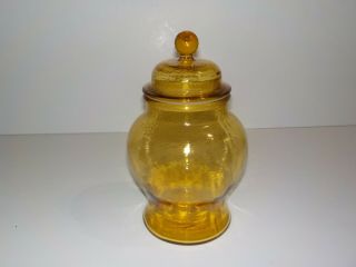 Vintage Honey Amber Glass Lidded Apothecary Jar Canister