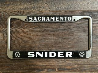 Rare Snider Sacramento Volkswagen Vw Vintage Dealer License Plate Frame