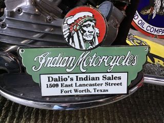 Rare Vintage Porcelain Indian Motorcycle Dealers Door Sign Chief Scout Harley 4