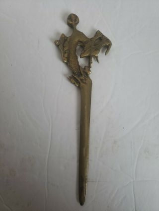 Antique Vintage Brass Metal Figural Dragon Gothic Art Letter Opener