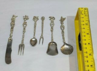Vtg Miniature Ornate Silverware Set Silver - Plate Set Of 6 Italy Cocktail Style