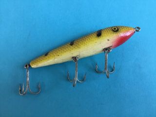 Vintage Wood Unmarked 4 - 1/2 " Fishing Lure Yellow / Gold W/ Black Stripes