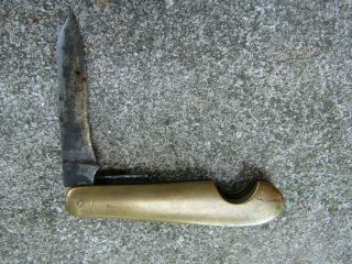 Antique Or Vintage Brass Penknife - 82227 - One Knife Blade 4 3 1/2 " L