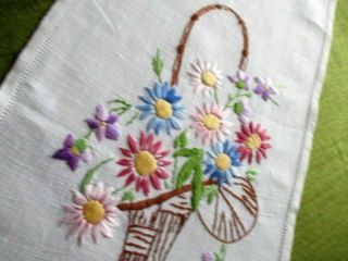 Vintage Table Runner - Hand Embroidered With Baskets Of Flowers