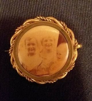 Antique Victorian Photo Mourning Pin / Brooch - Children / Baby / Child