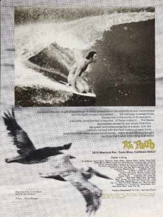 1969 El Paipo Surfboard Ad / Costa Mesa Ca / Bob Gammill