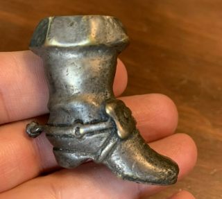Antique Western Boot Match Toothpick Holder Silverplated Brass