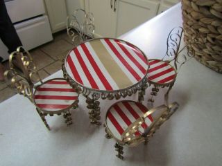 Vintage Tin Can Scroll Work Handmade Doll House Furniture Dining Table 4 Chairs