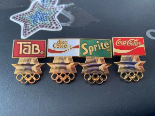 4x V Rare Pin Badges Set La 1984 Los Angeles Coca Cola Diet Coke Sprite Olympic