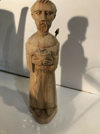 Hand Carved Wooden Priest Monk Catholic 8” Vtg Bare Foot (can’t Read Stamp Brand