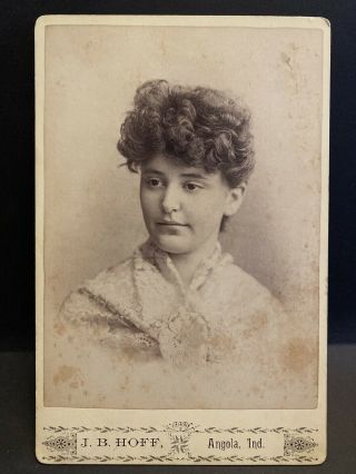 Antique Cabinet Card Photo Woman In Lovely Lace Shawl Angola Indiana 1890s