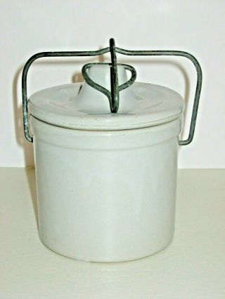 Vintage Stoneware Cheese Crock W/wire Bale Closure,  No Gasket,  Gray,  5.  75 " Tall
